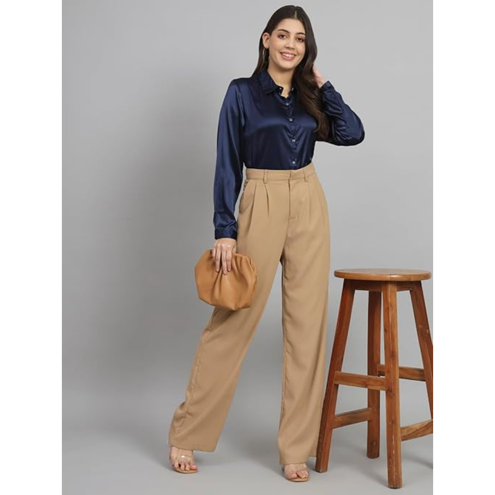 Women Formal Satin Navy Blue Shirt - Image 3