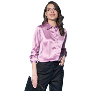 Women Formal Satin Light Pink Shirt