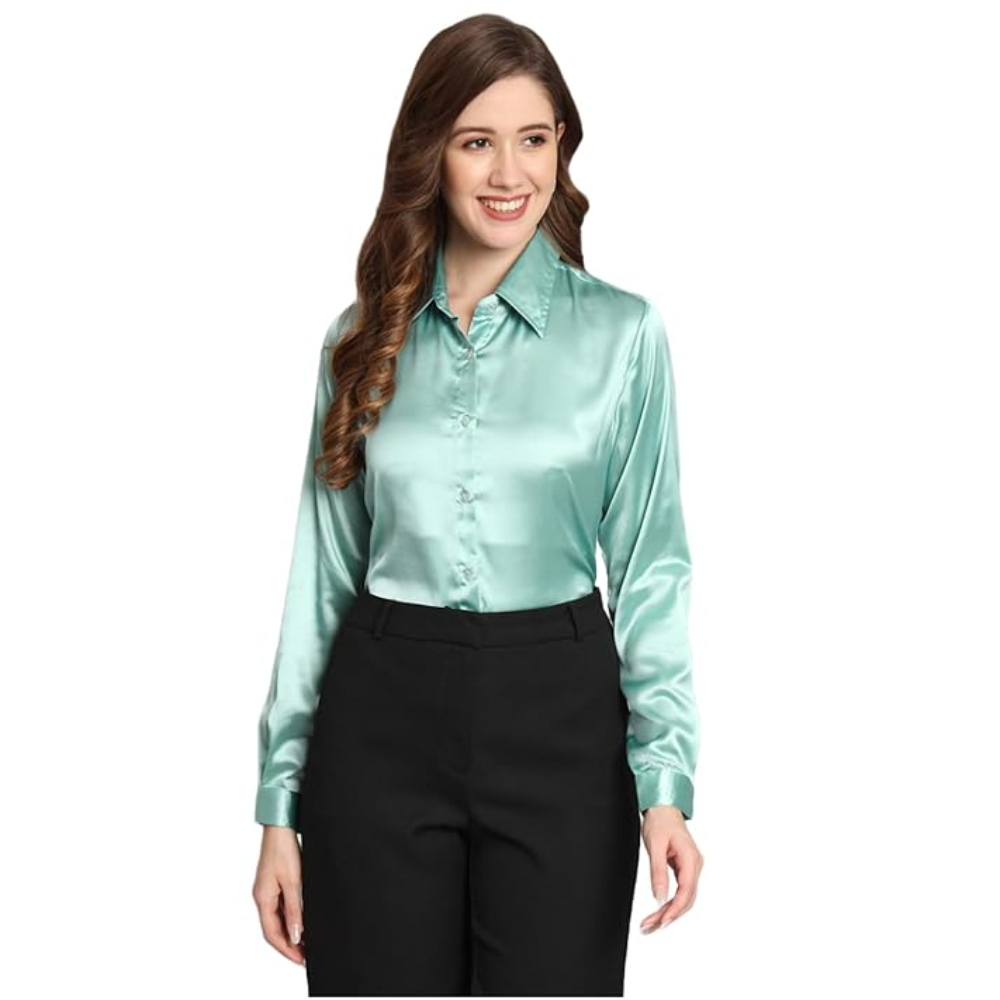 Women Formal Satin Sea Green Shirt