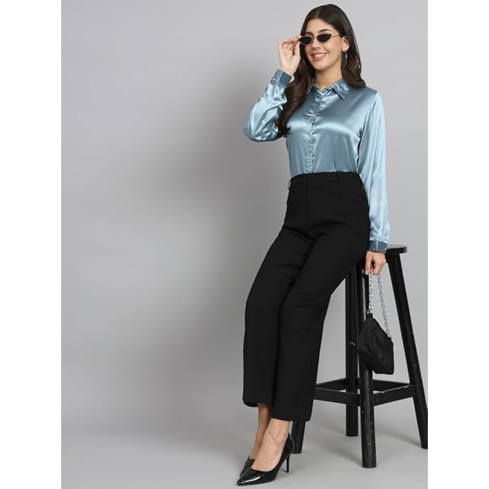 Women Formal Satin Light Blue Shirt - Image 3