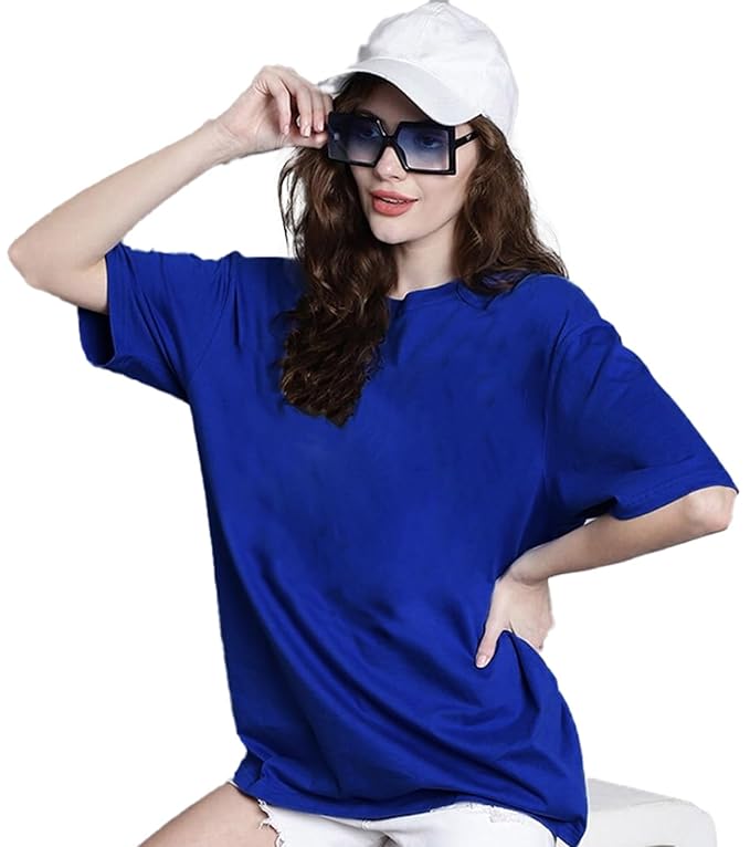 Women Oversized Half Sleeve Blue Tshirt - Image 3