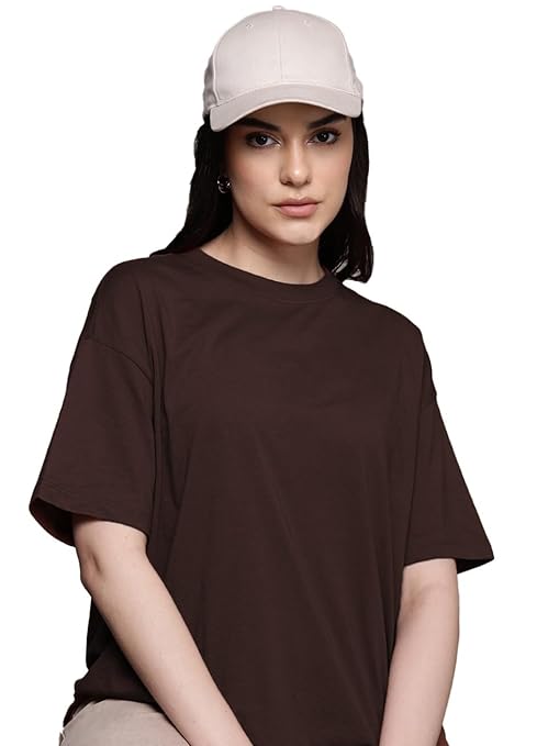 Women Oversized Half Sleeve Brown Tshirt - Image 2