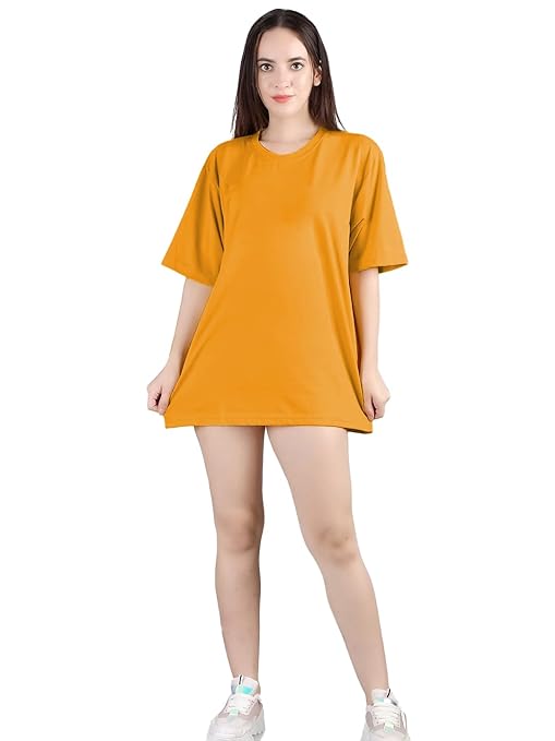 Women Oversized Half Sleeve Mustard Tshirt - Image 3
