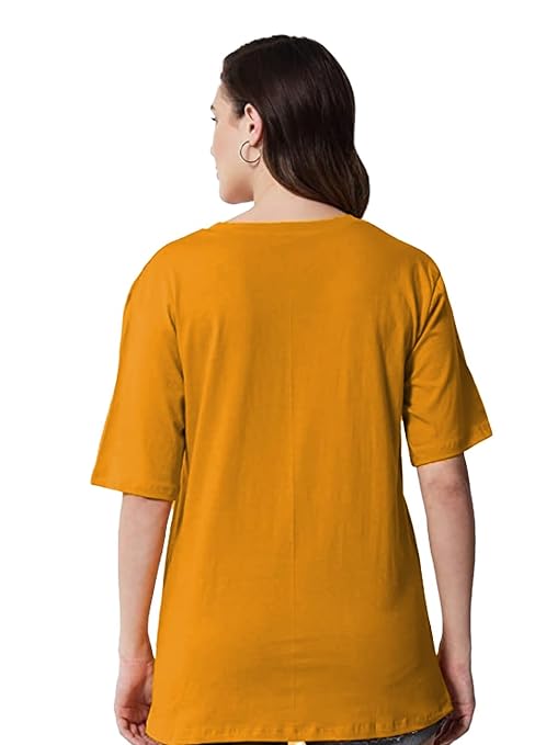 Women Oversized Half Sleeve Mustard Tshirt - Image 2