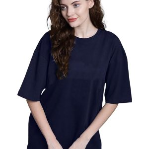 Women Oversized Half Sleeve Navy Tshirt