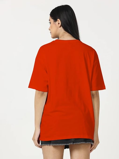 Women Cotton Oversized Orange T-shirt - Image 2