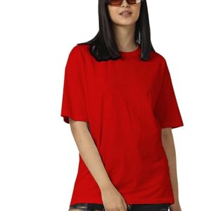 Women Cotton Oversized Red T-shirt