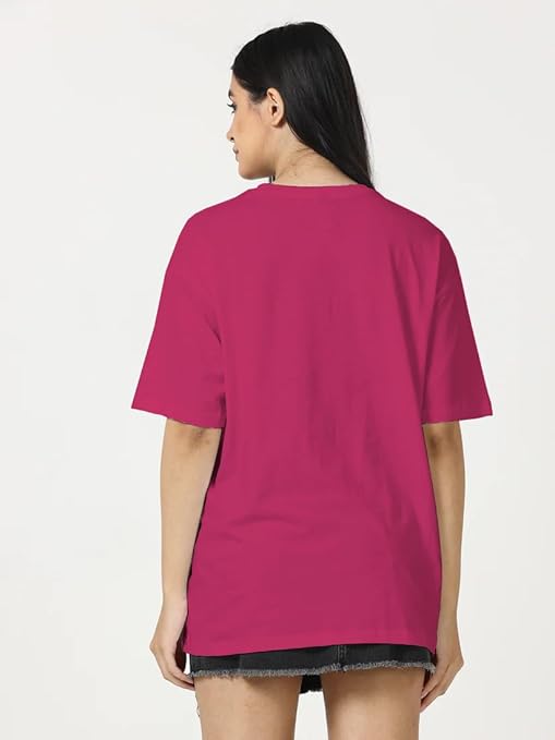 Women Cotton Oversized Dark Pink T-shirt - Image 2