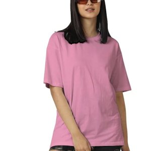 Women Cotton Oversized Pink T-shirt