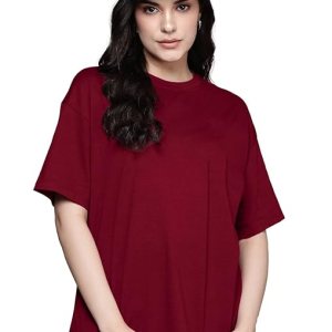 Women Oversized Half Sleeve Maroon Tshirt