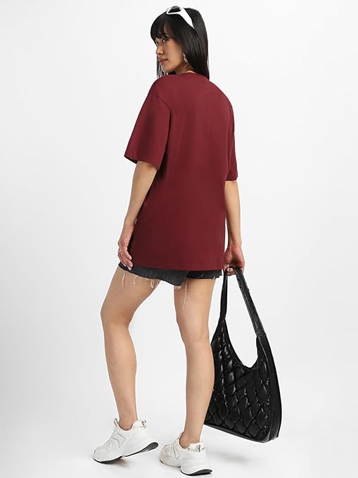 Pure Cotton Women Half Sleeve Maroon T-Shirt - Image 3