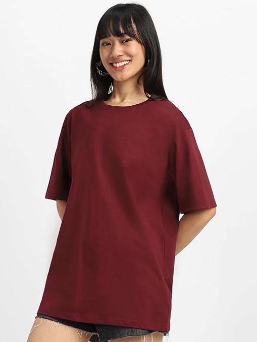 Pure Cotton Women Half Sleeve Maroon T-Shirt - Image 2