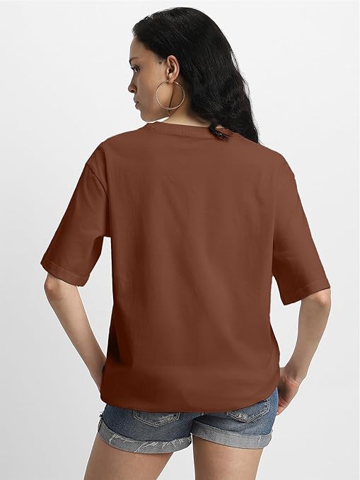 Pure Cotton Women Half Sleeve Brown T-Shirt - Image 2