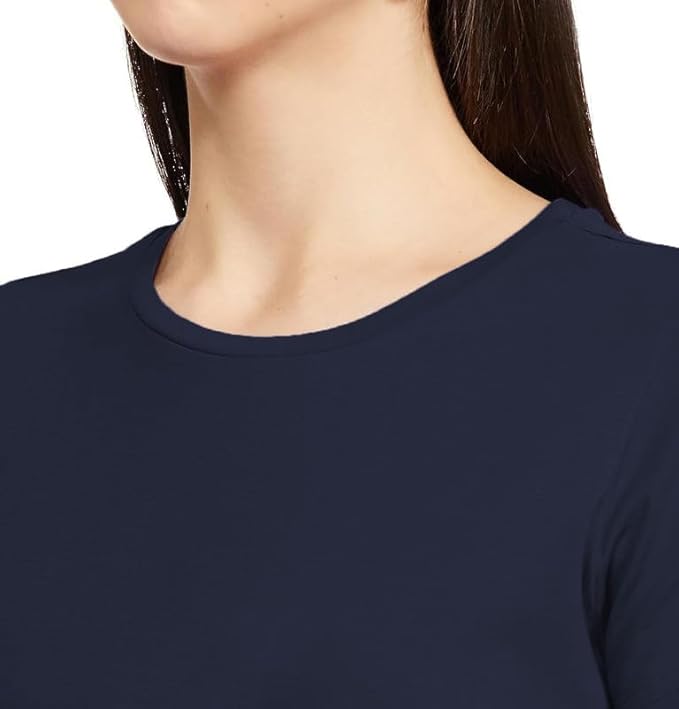 Women Plain Regular fit Navy Blue T-Shirt - Image 3