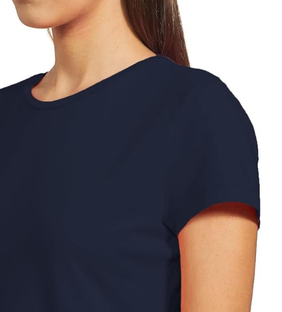 Women Plain Regular fit Navy Blue T-Shirt - Image 2
