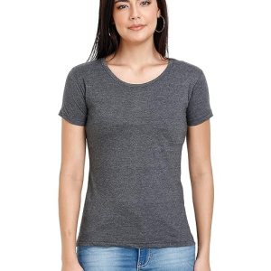Women Plain Cotton Charcoal T-Shirt