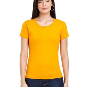 Women Plain Cotton Mustard Yellow T-Shirt