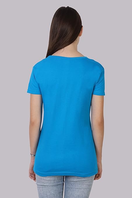 Women Plain Cotton Blue T-Shirt - Image 2