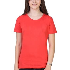 Women Plain Cotton Coral Red T-Shirt