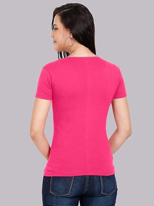 Women Plain Cotton Pink T-Shirt - Image 2