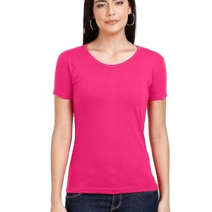 Women Plain Cotton Pink T-Shirt