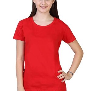 Women Plain Cotton Red T-Shirt
