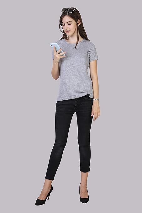 Women Plain Cotton Grey T-Shirt - Image 3