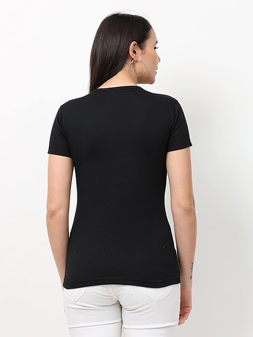 Women Cotton Plain Black T-Shirt - Image 2