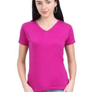 Women Plain V Neck Magenta T-Shirt