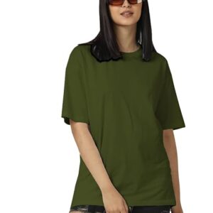 Women Cotton Oversized Olive T-shirt