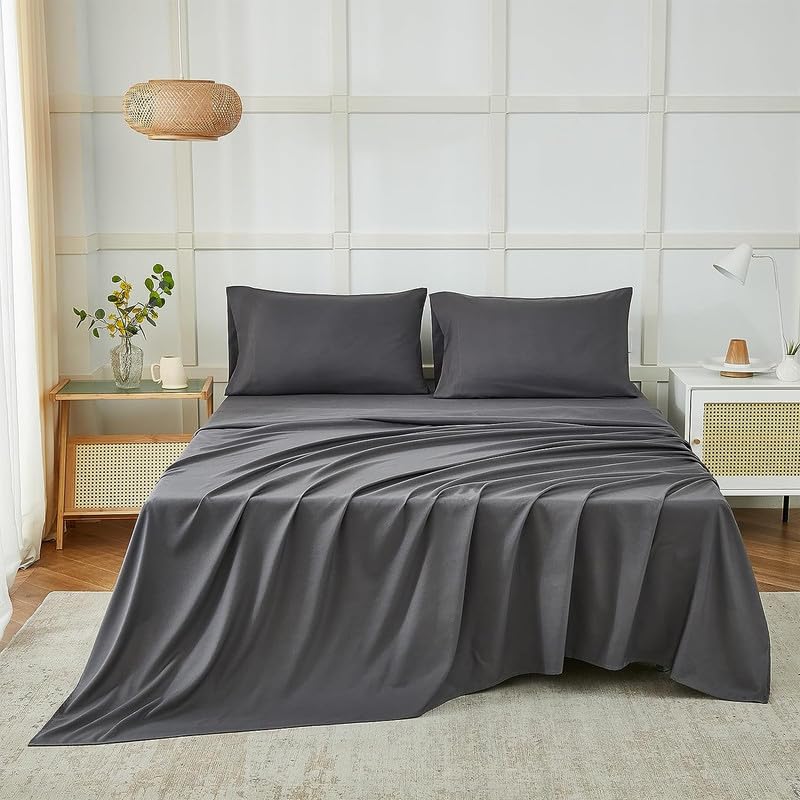 Solfru Bedsheet for Double Bed, 2 Pillow Covers, Dark Grey