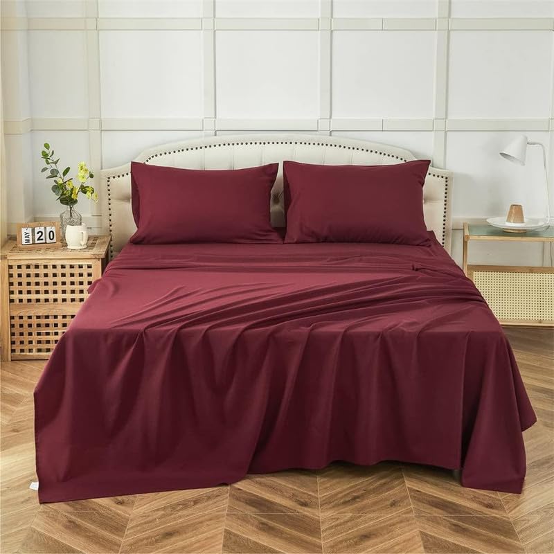 Solfru Bedsheet for Double Bed, (90x100 Inches, Maroon)