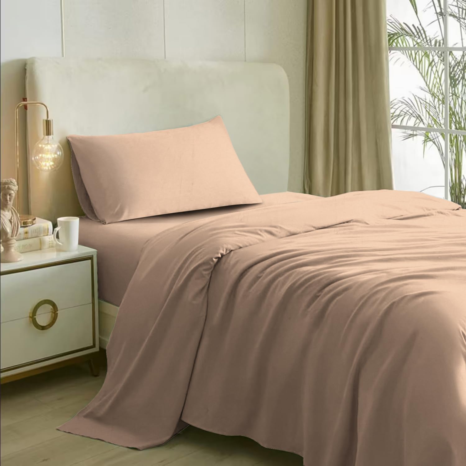 Solfru Apricot Bedsheets for Single Bed & 1 Pillow Covers