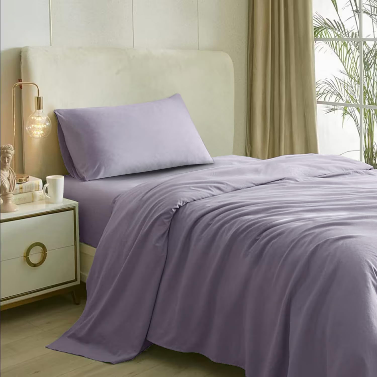 Solfru Mauve Bedsheets for Single Bed & 1 Pillow Covers