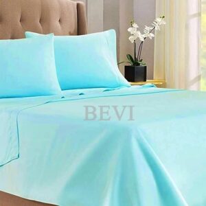 Solfru Home 100% Cotton Double King Size Bedsheets with 2 Pillow Covers Plain Aqua Blue