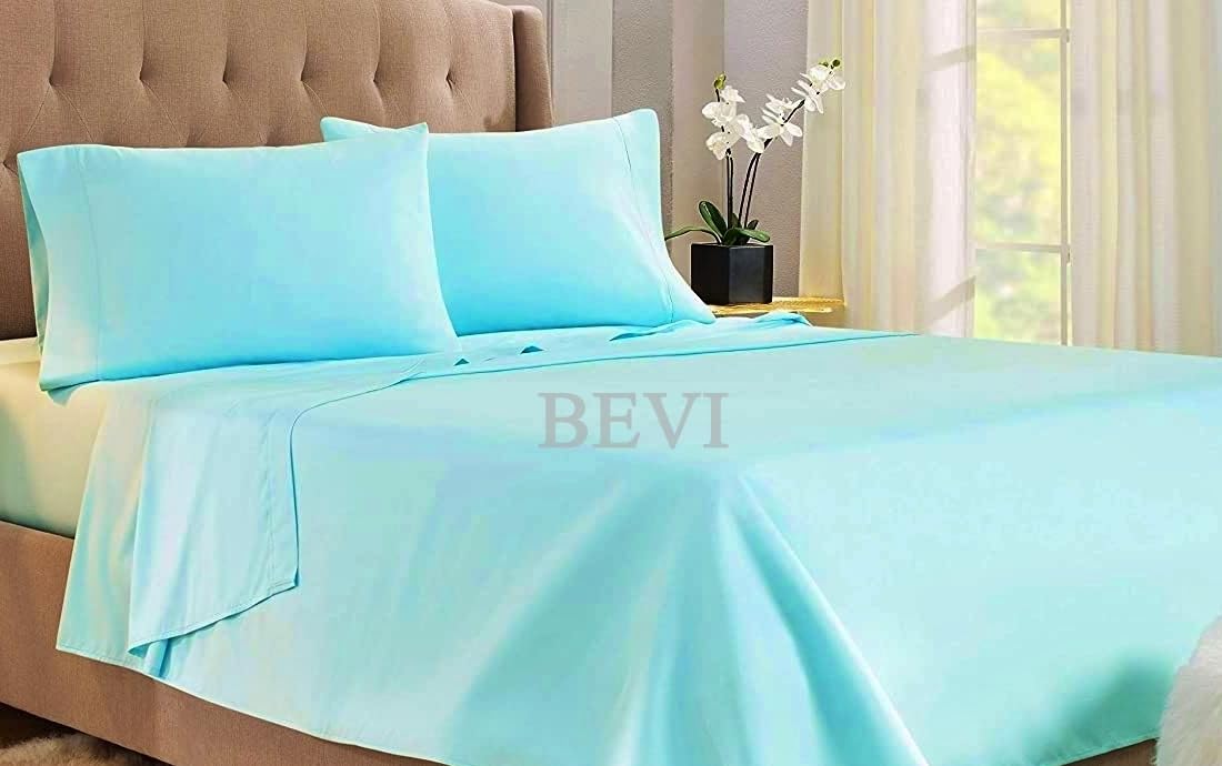 Solfru Home 100% Cotton Double King Size Bedsheets with 2 Pillow Covers Plain Aqua Blue