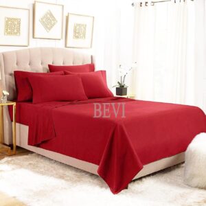 Solfru Cotton Double Bed Bedsheet, 2 Pillow, Red