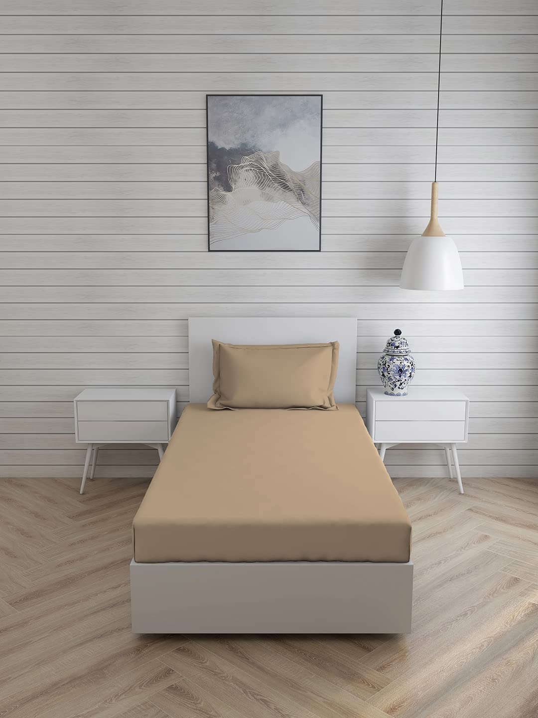Solfru Plain Bedsheet with 1 Pillow Cover, Beige