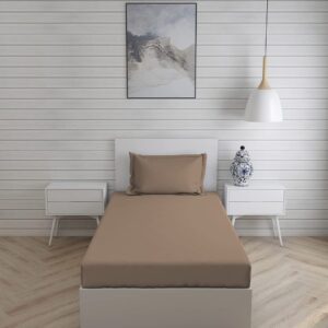 Solfru Plain Bedsheet For Single Bed with 1 Pillow Cover, Brown