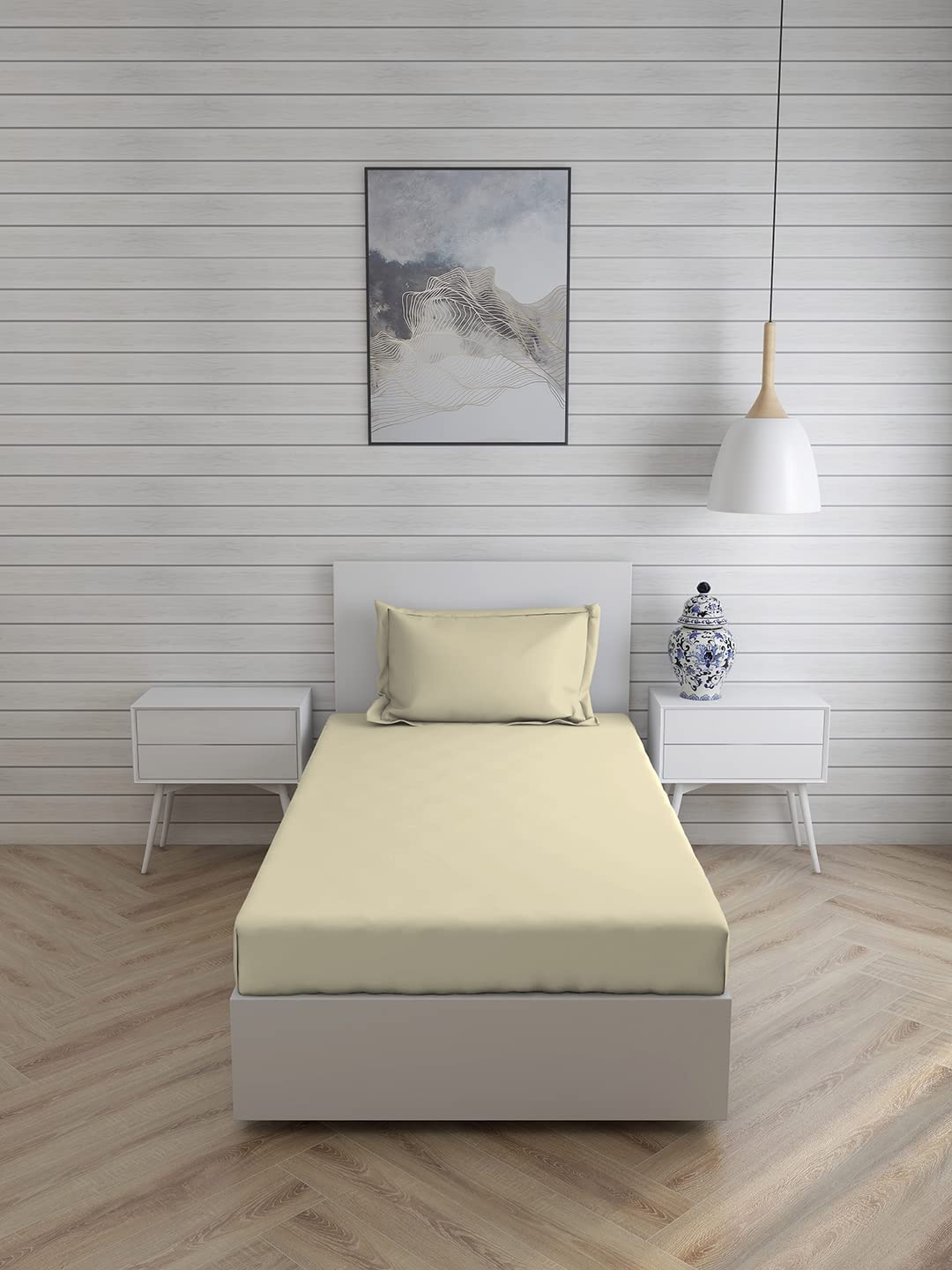 Solfru Plain Bedsheet for Single Bed with 1 Pillow Cover, Ivory