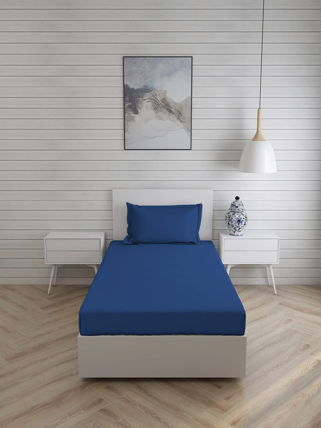 Solfru Royal Blue Bedsheet For Single Bed, 1 Pillow Cover