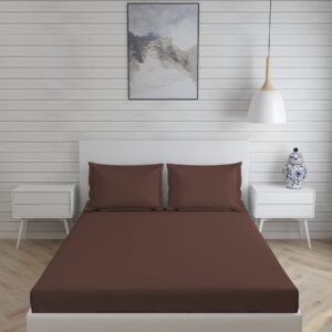 Solfru Double Bed Bedsheet, 2 Pillow Covers, Dark Brown