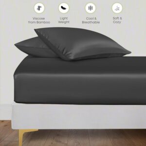 Solfru Grey Silk Bedsheet Deep Pocket with Pillowcase Double