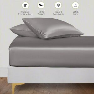 Solfru Light Grey Silk Bedsheet Deep Pocket with Pillowcase