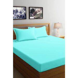 Solfru Double Aqua Blue Colour Bedsheet with 2 Pillow Covers