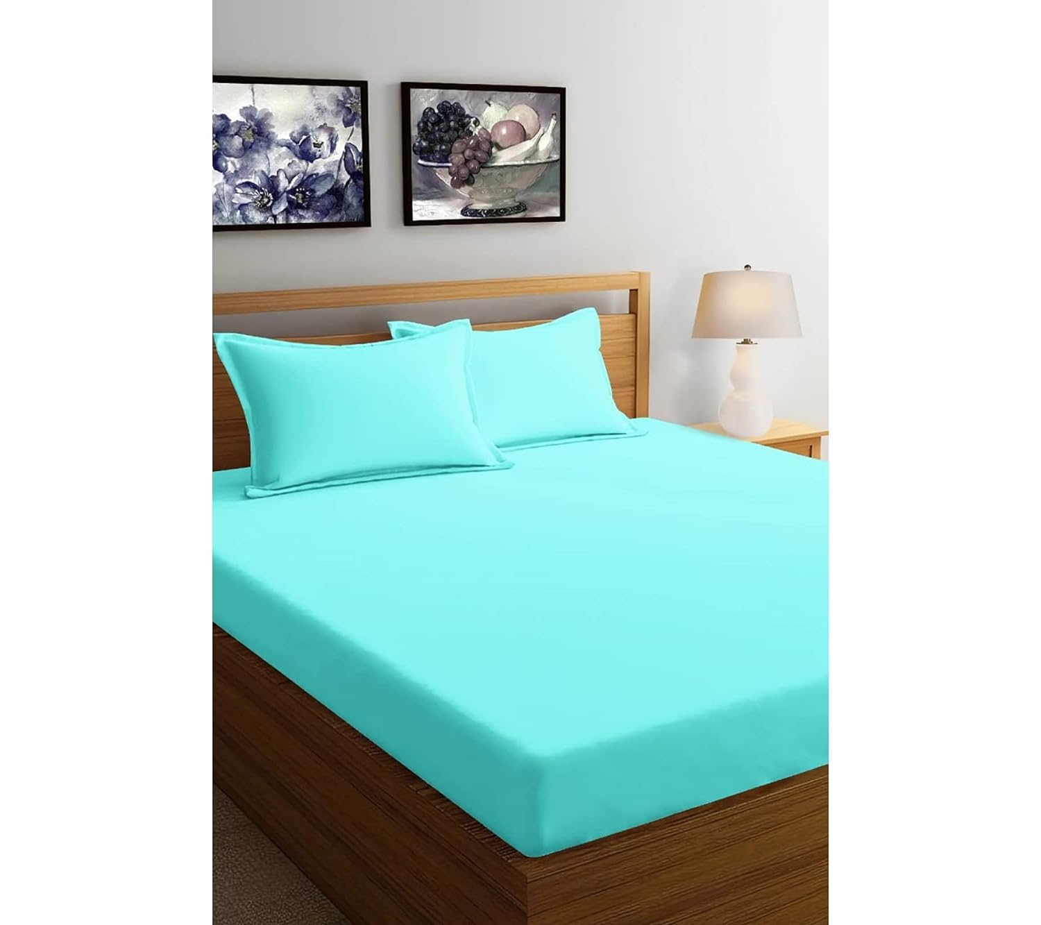 Solfru Double Aqua Blue Colour Bedsheet with 2 Pillow Covers