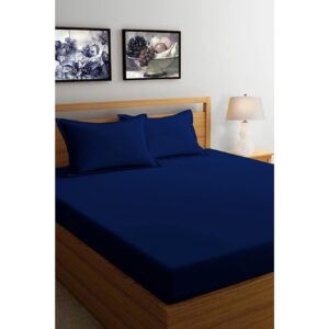 Solfru Double Bedsheet with 2 Pillow Covers, Navy Blue