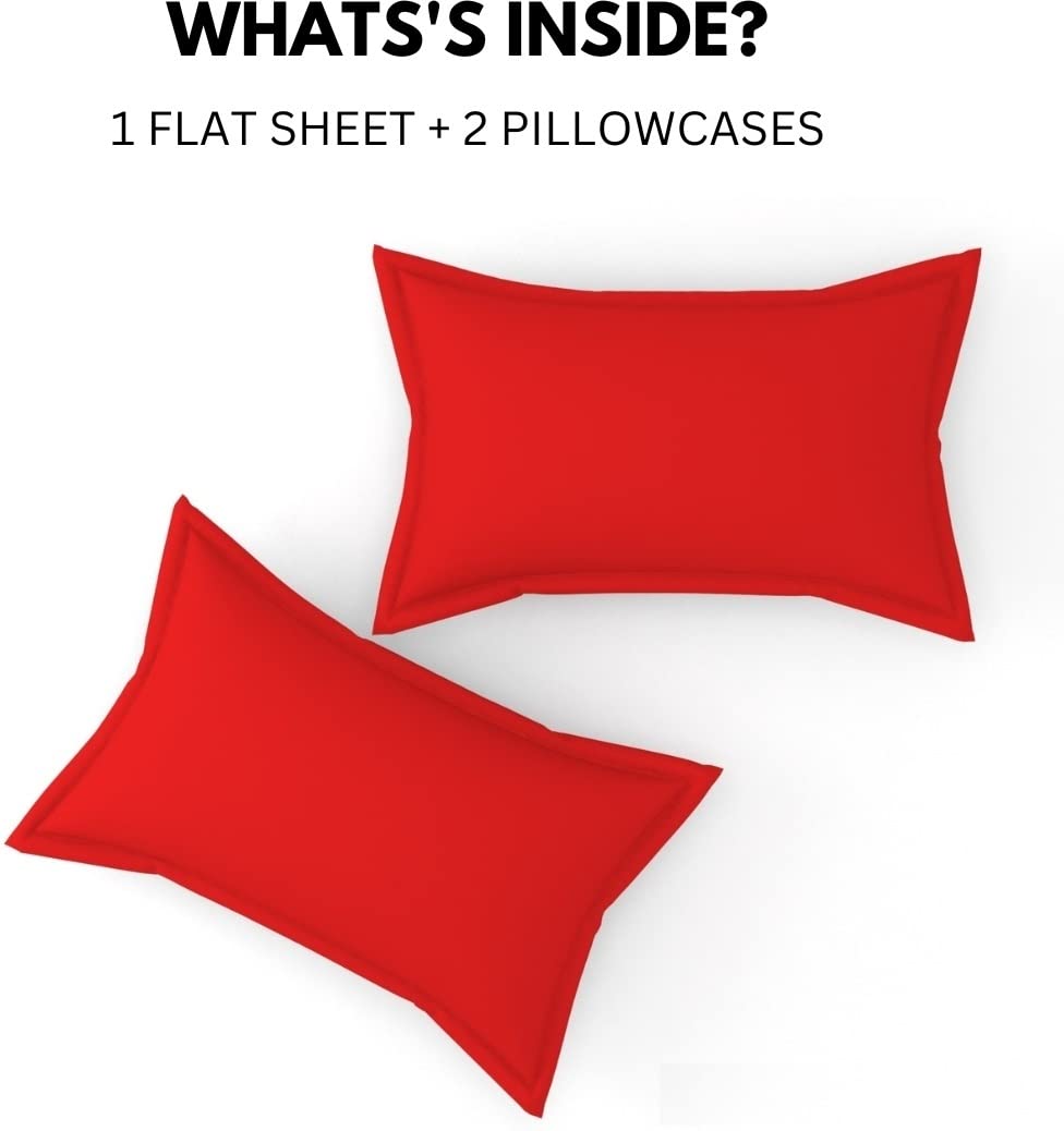 Solfru Double Bedsheet with 2 Pillow Covers,Red