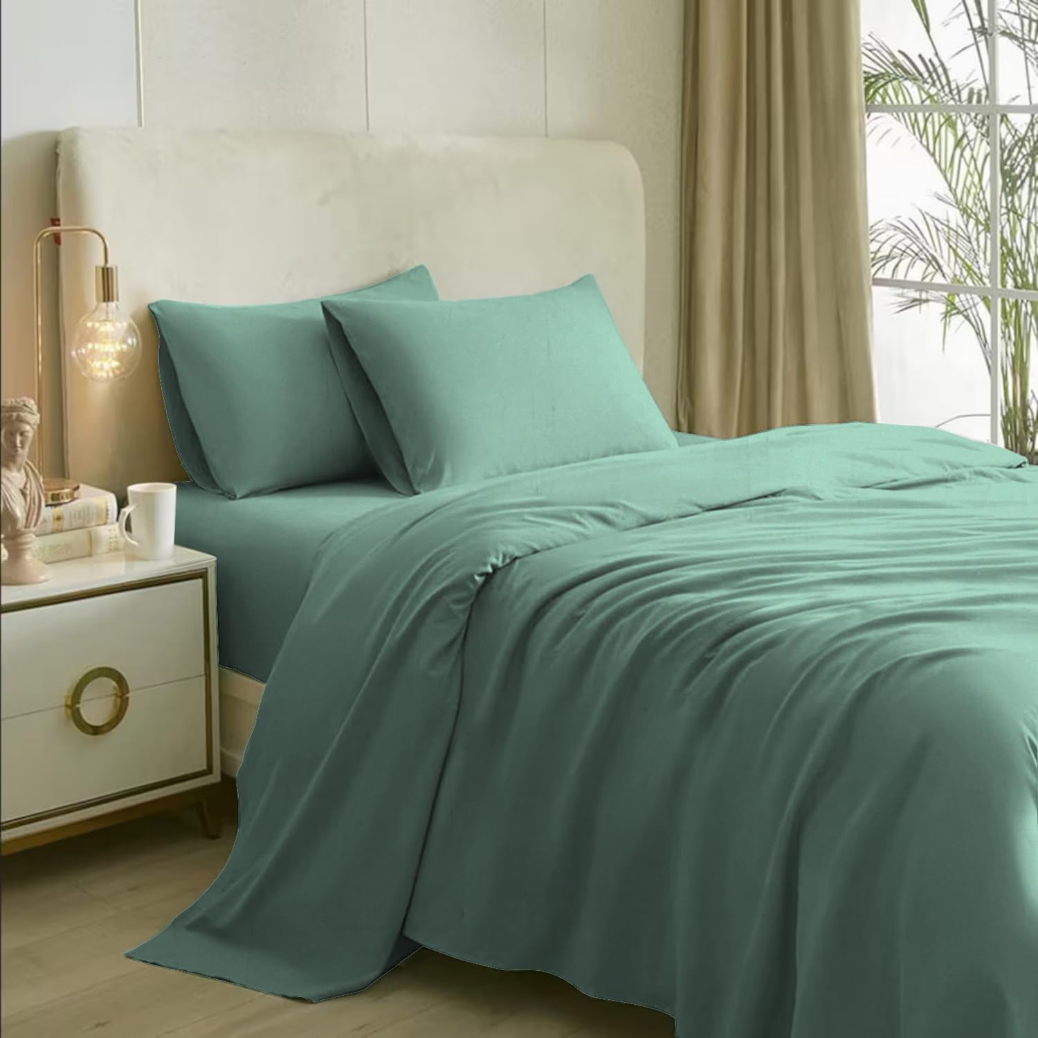 Solfru Aqua Green Bedsheets for King Size Bed & 2 Pillow Covers