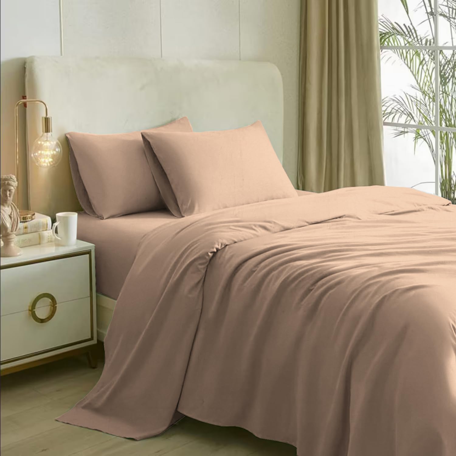 Solfru Apricot Bedsheets for King Size Bed & 2 Pillow Covers